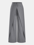Wrap Front Mid-Waist Wide Leg Pants