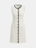 Contrast Trim Button-Front Sleeveless Knit Dress