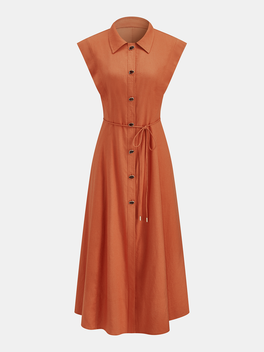 Linen Blend Sleeveless Button Tie-Waist Shirt Dress