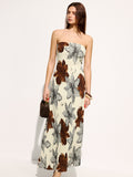 Strapless Floral Print Maxi Dress