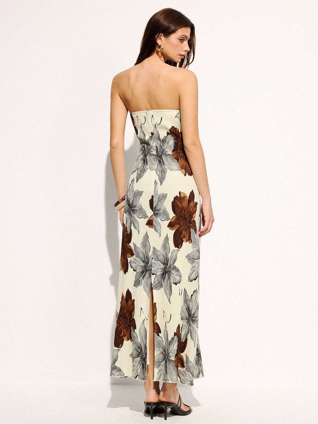 Strapless Floral Print Maxi Dress