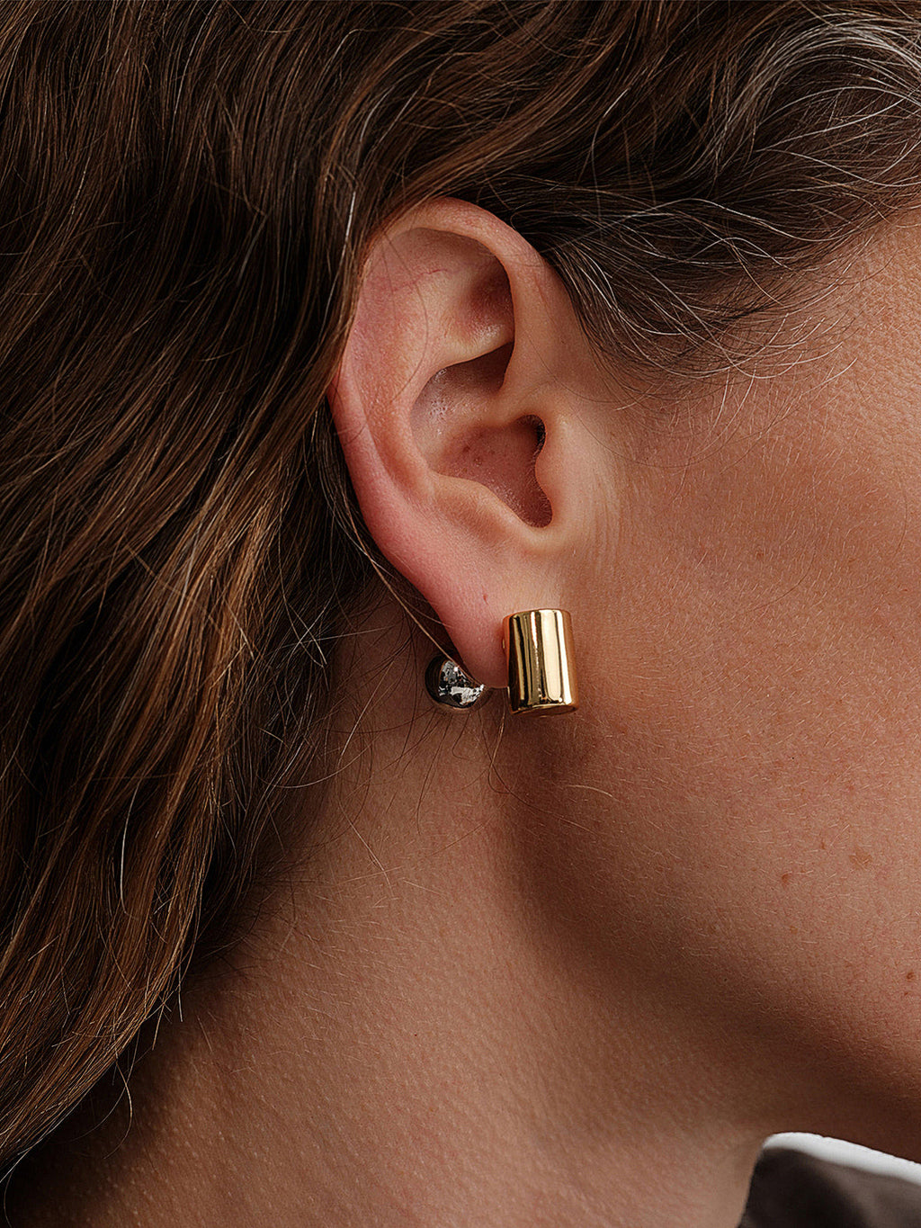 Two-Tone Cylinder Ball Stud Earrings
