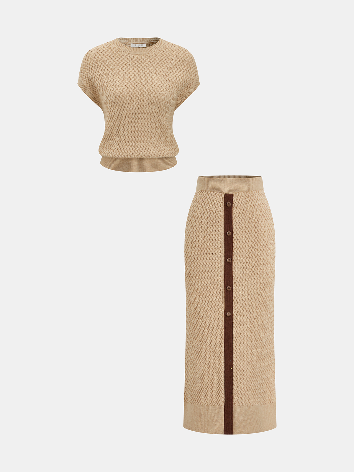 Wool Blend Textured Knit Top & Midi Skirt Set