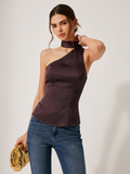 One-Shoulder Halter Tie Fitted Top