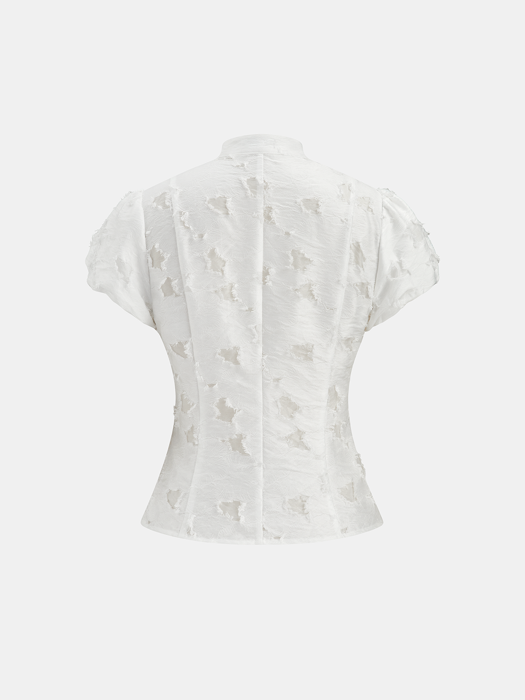 Frog Button Mandarin Collar Textured Blouse