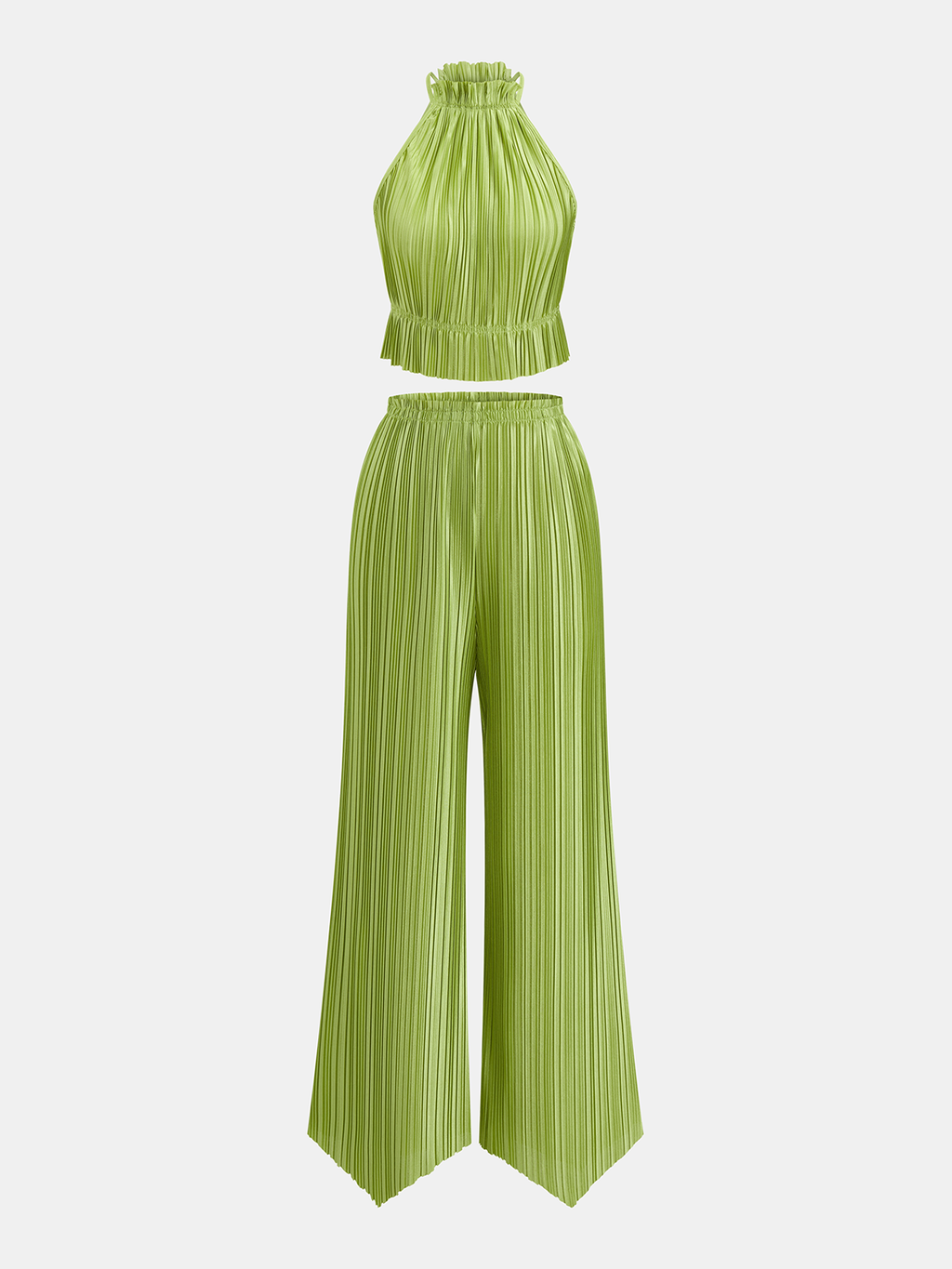 Pleated Halter Crop Top & Pants Set