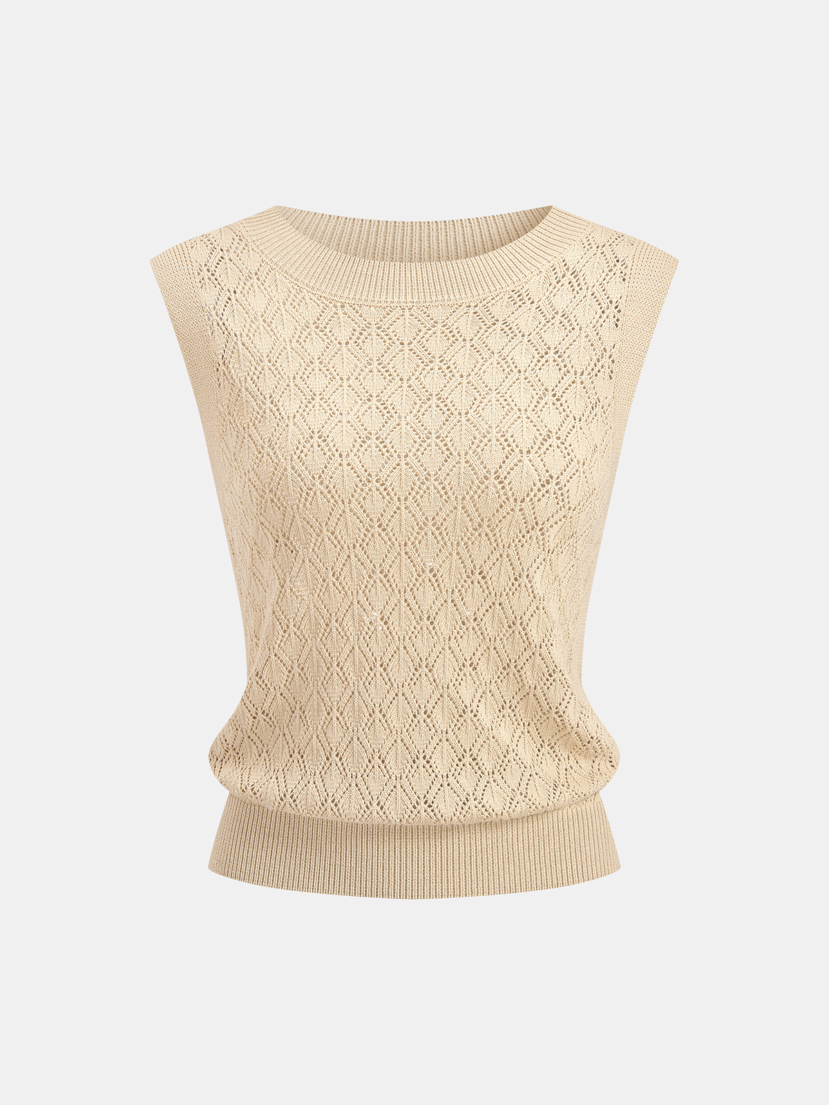 Openwork Knitted Crew Neck Vest