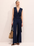 Wrap V-Neck Knit Top & Pants Set