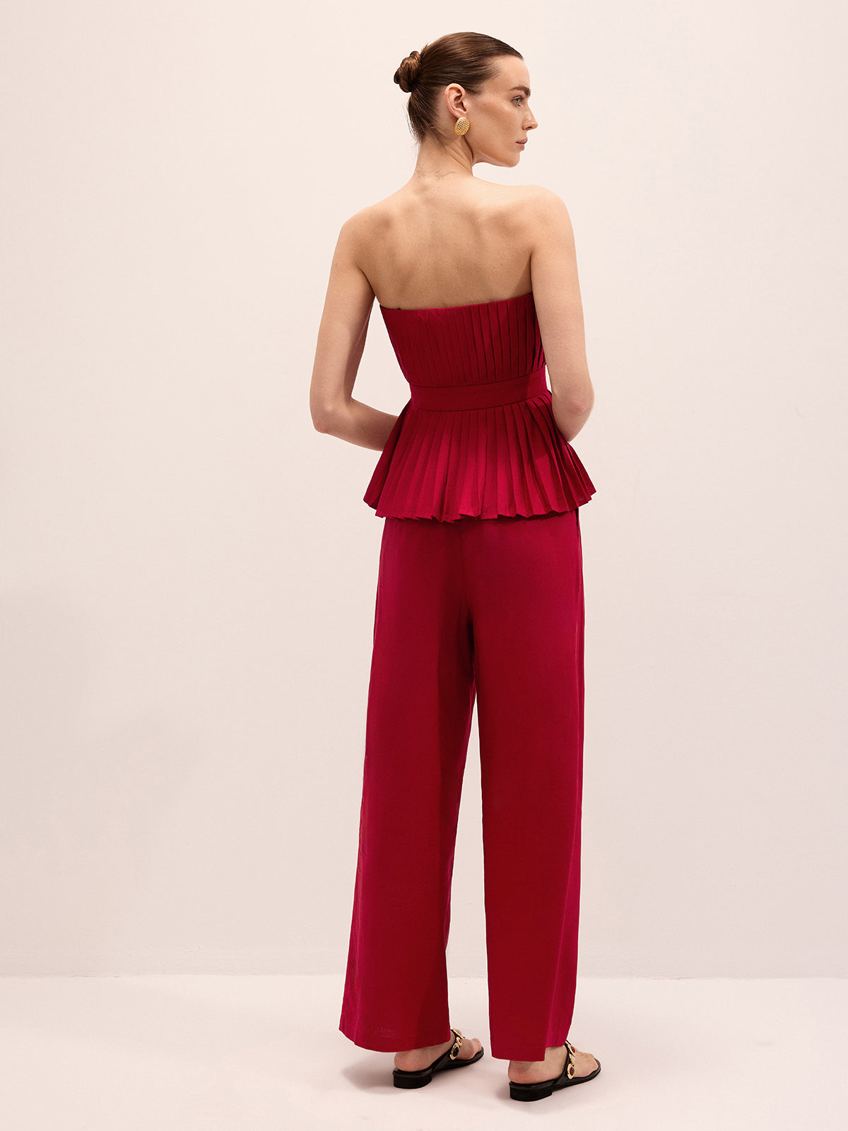 Strapless Pleated Linen Blend Top & Pants Set