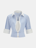 Striped Cotton Blend Cropped Shirt