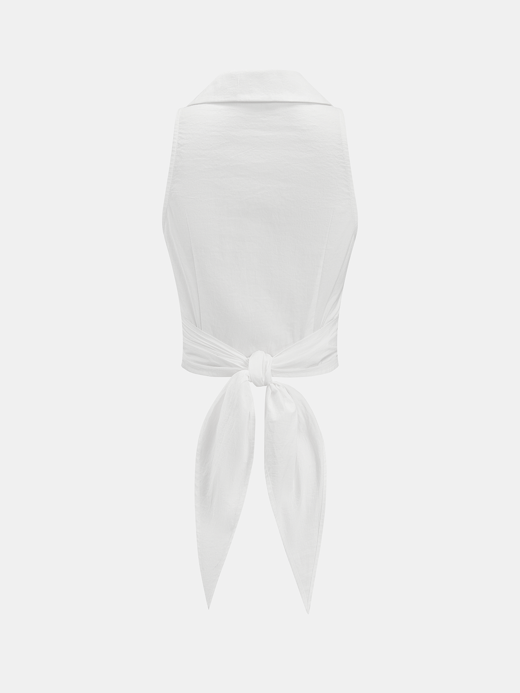 Collared Sleeveless Knotted Cropped Blouse