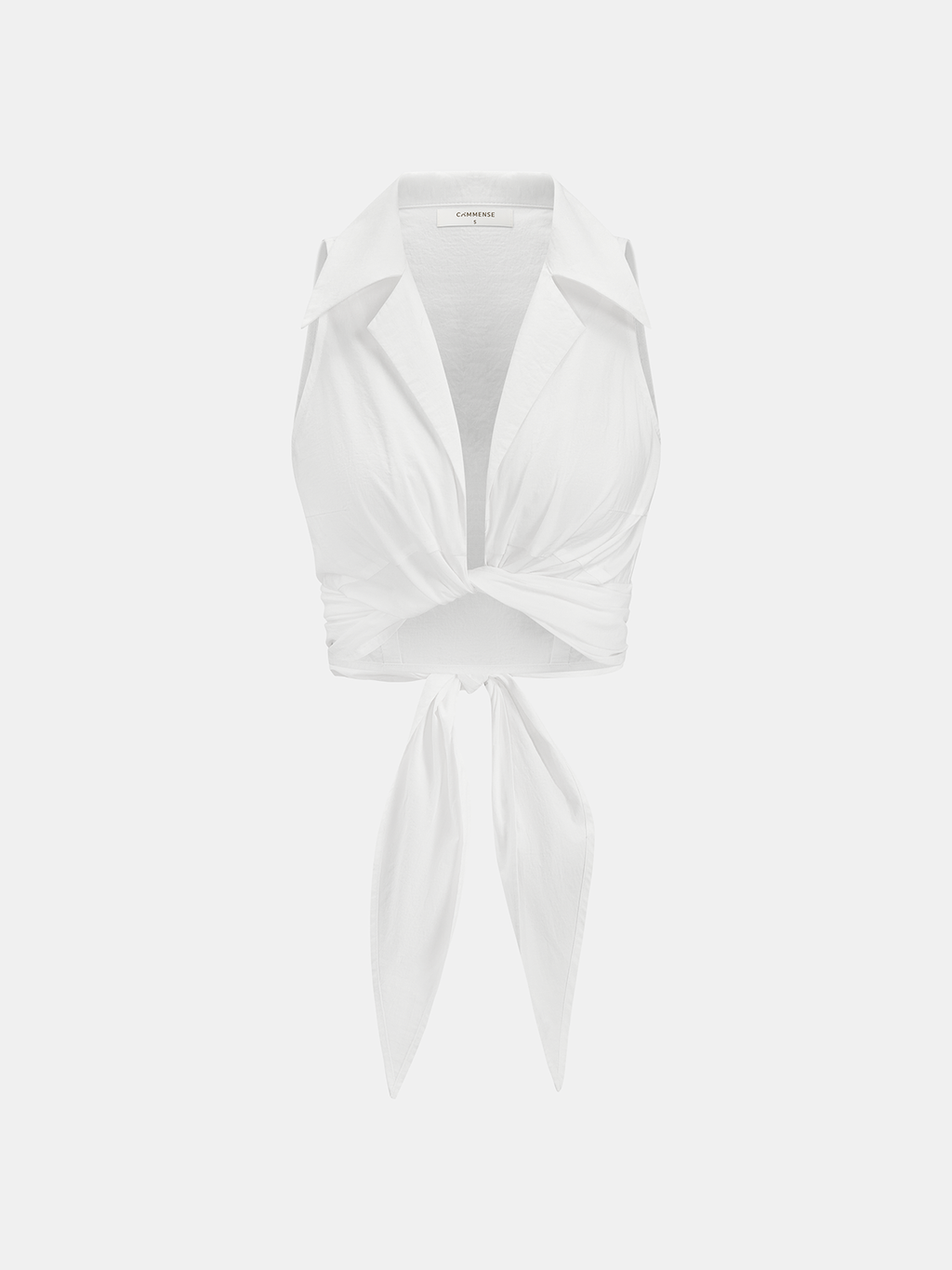 Collared Sleeveless Knotted Cropped Blouse