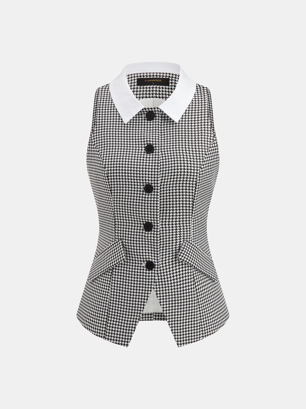 Houndstooth Collared Button Down Vest
