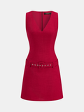 Belted V-Neck Sleeveless Mini Dress