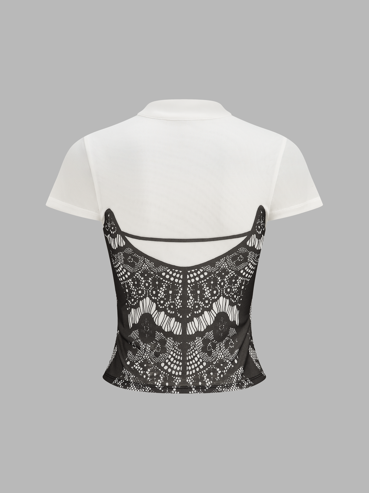 Lace Print Keyhole Neck Short Sleeve Top