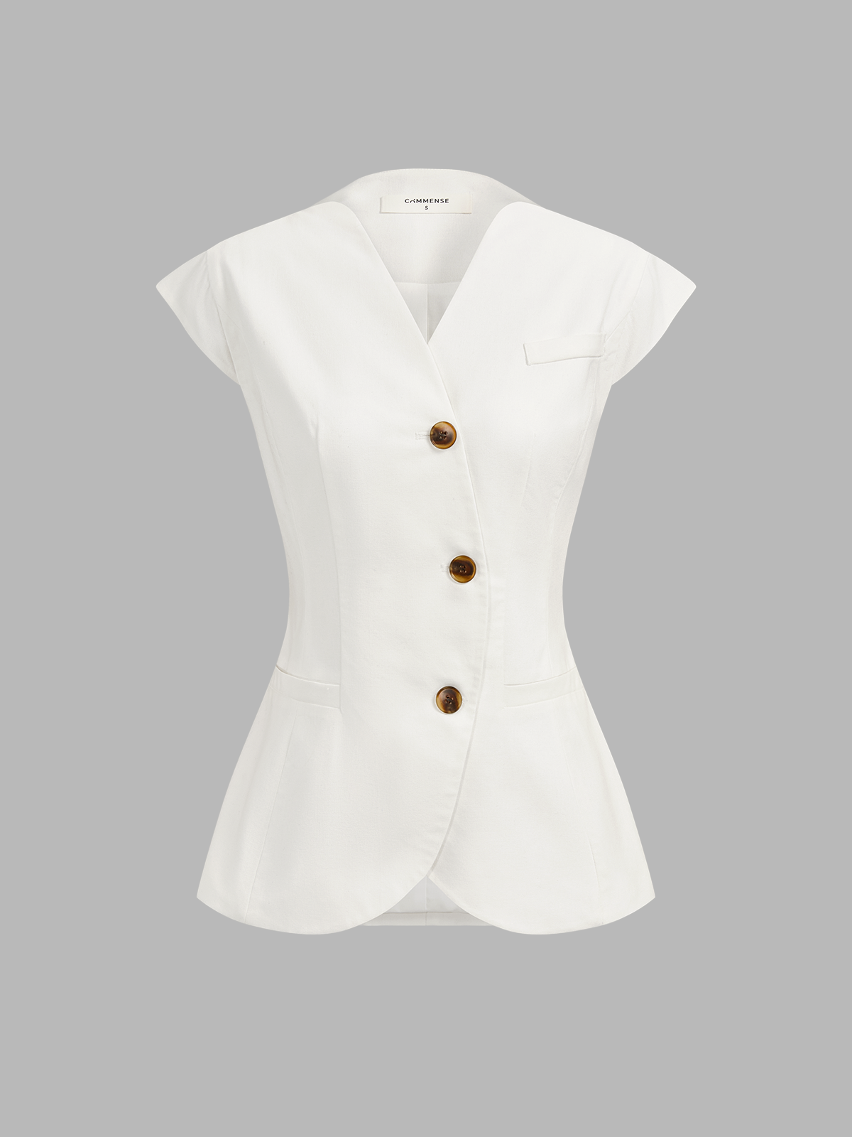 Linen Blend Cap Sleeve Asymmetric Vest