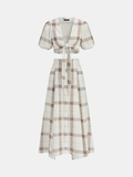 Plaid Tie-Front Crop Top & Maxi Skirt Set