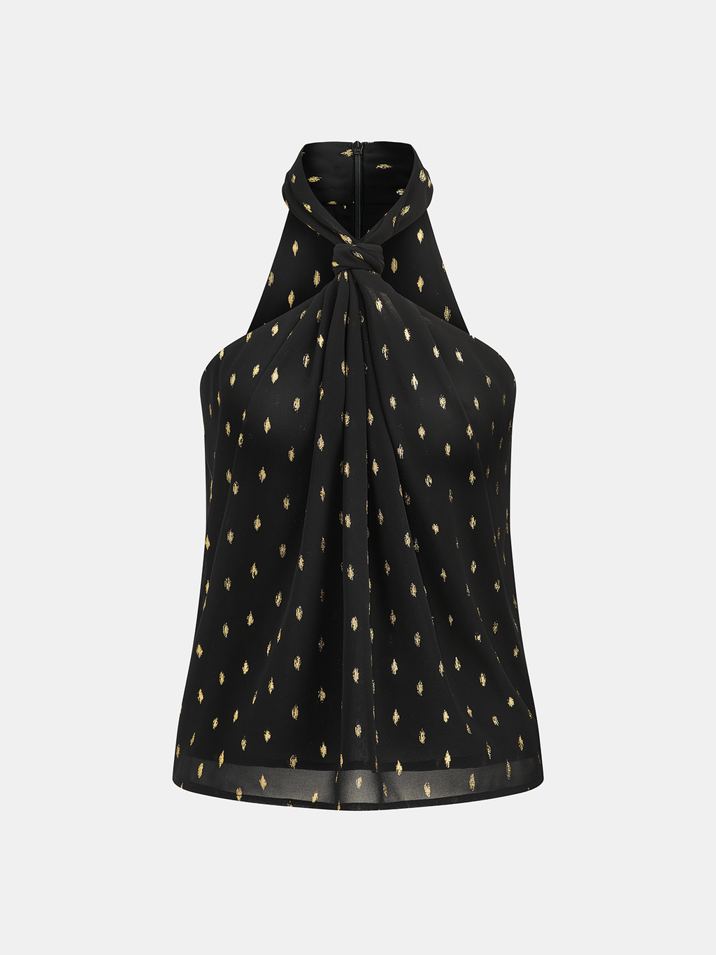 Metallic Polka Dot Sheer Chiffon Halter Neck Top