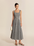 Gingham Cotton Belted Sleeveless Maxi Dress