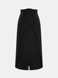 High-Waist Overlap Split Midi Skirt