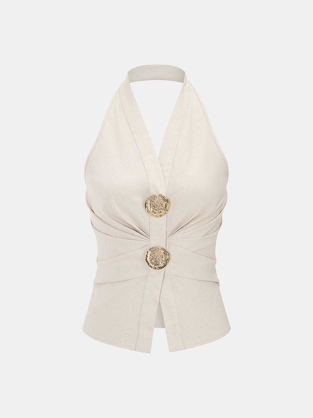 Linen Blend Halter Ruched Top & Pants Set