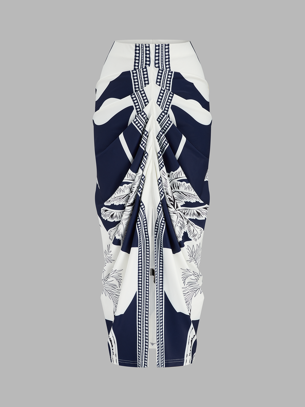 Printed V-Neck Top & Ruched Midi Skirt Set
