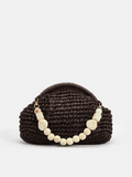 Marble Bead Chain Straw Woven Handbag