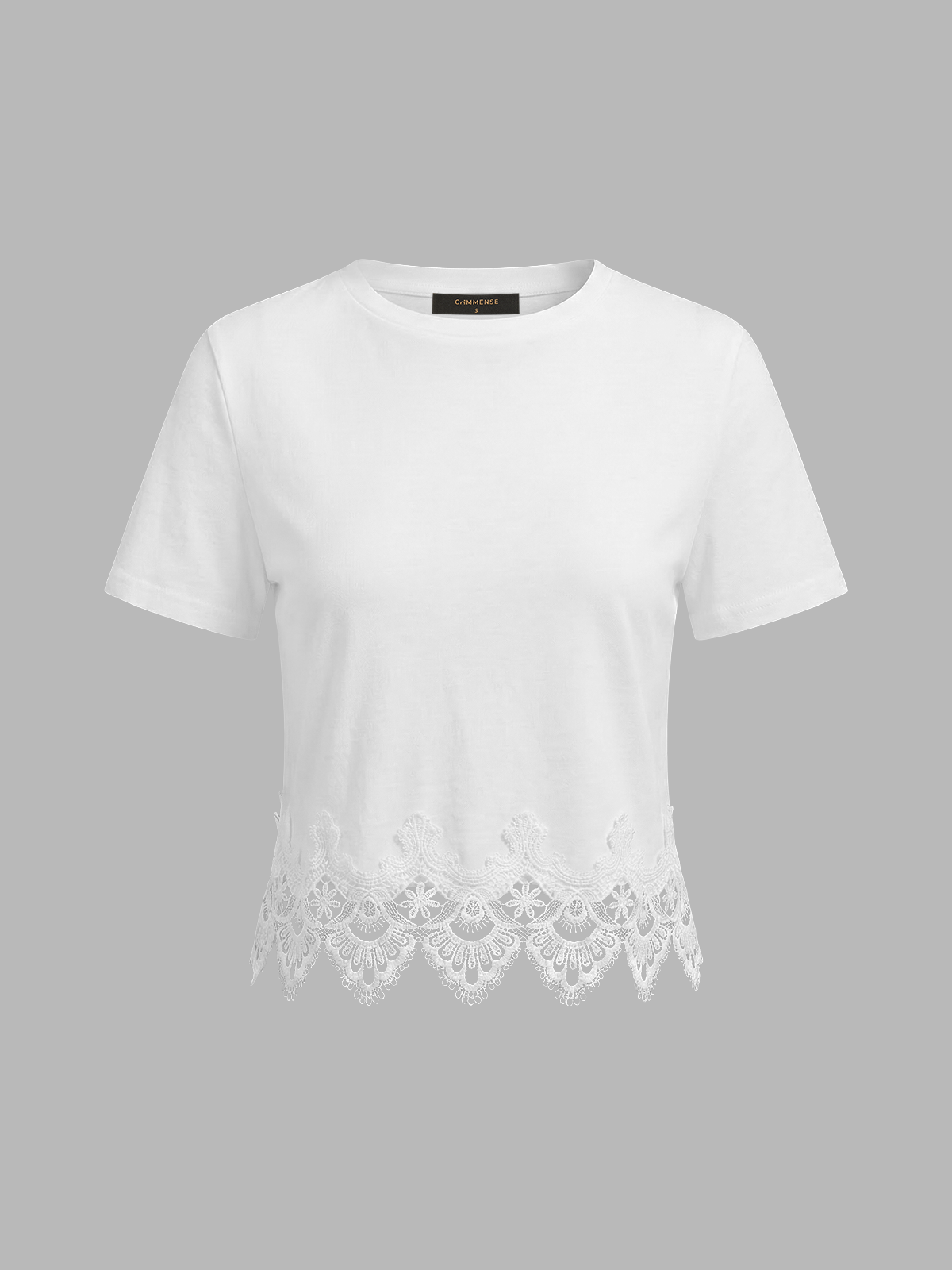 Lace Trim Short-Sleeve Crop Top
