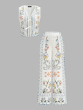 Floral Print Sleeveless Tie Front Top & Pants Set