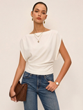 Ruched Cinched Waist Boat Neck Blouse