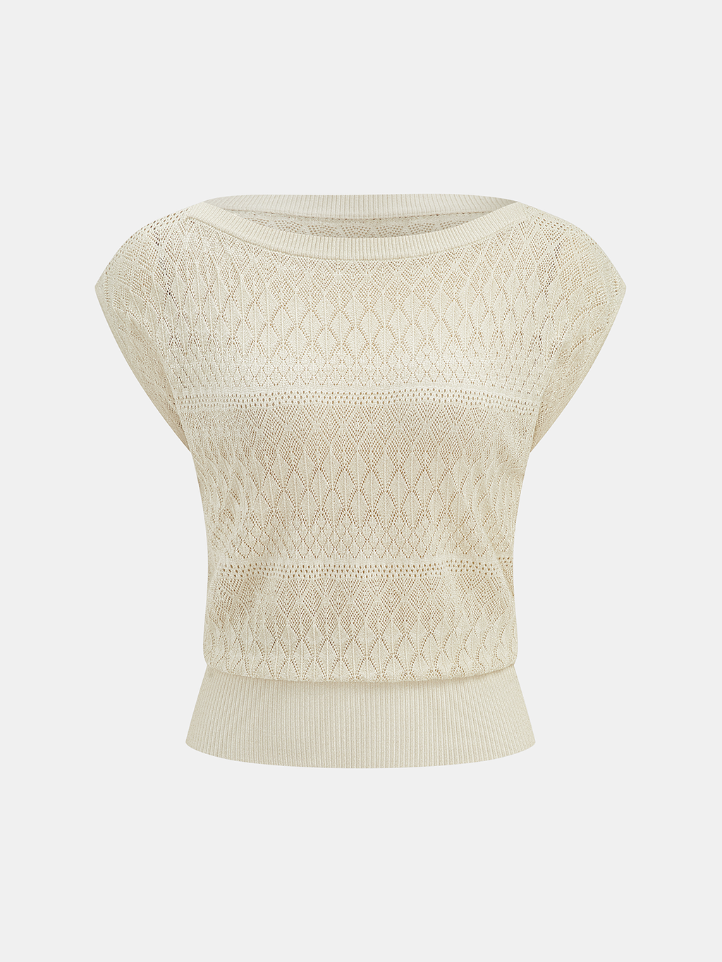 Openwork Knit Boat Neck Sleeveless Top