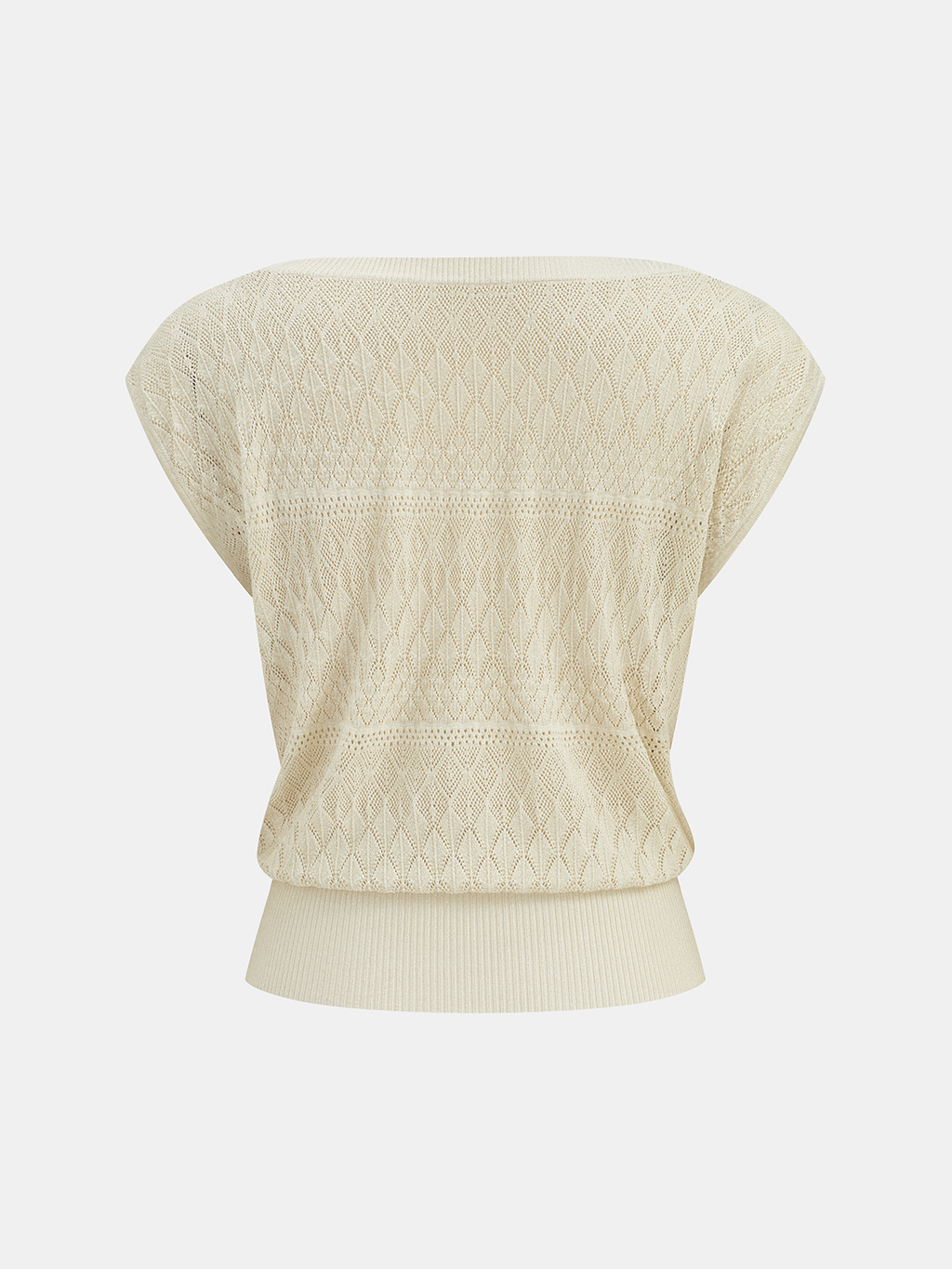 Openwork Knit Boat Neck Sleeveless Top