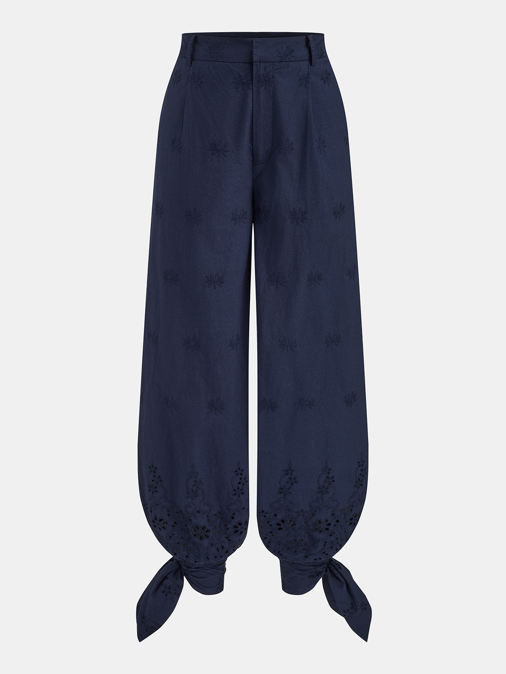 Eyelet Embroidery Top & Tie-Cuff Pants Set