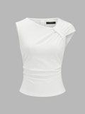 Cotton Ruched Asymmetrical Fitted Top
