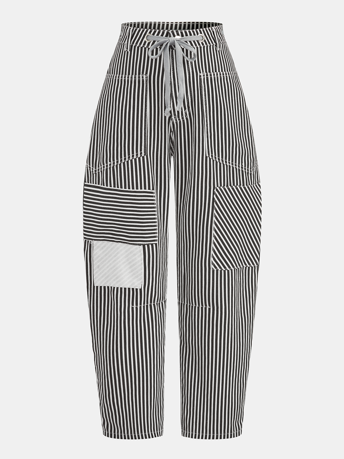 Striped Patchwork Drawstring Barrel Pants