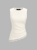 Ruched Asymmetric Lace Trim Tank Top