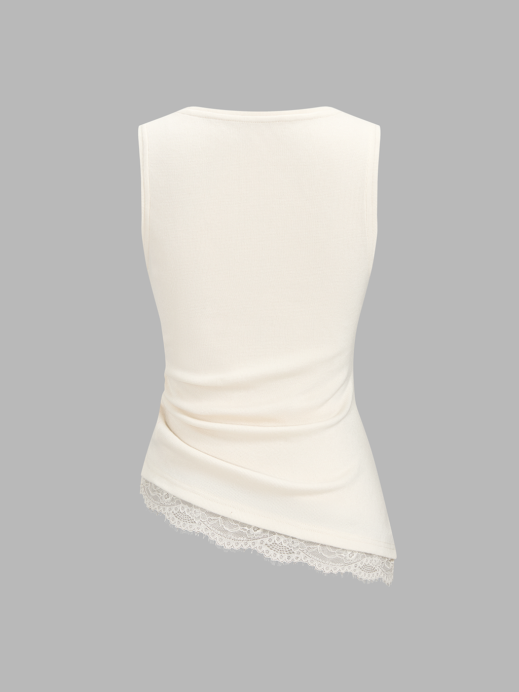 Ruched Asymmetric Lace Trim Tank Top
