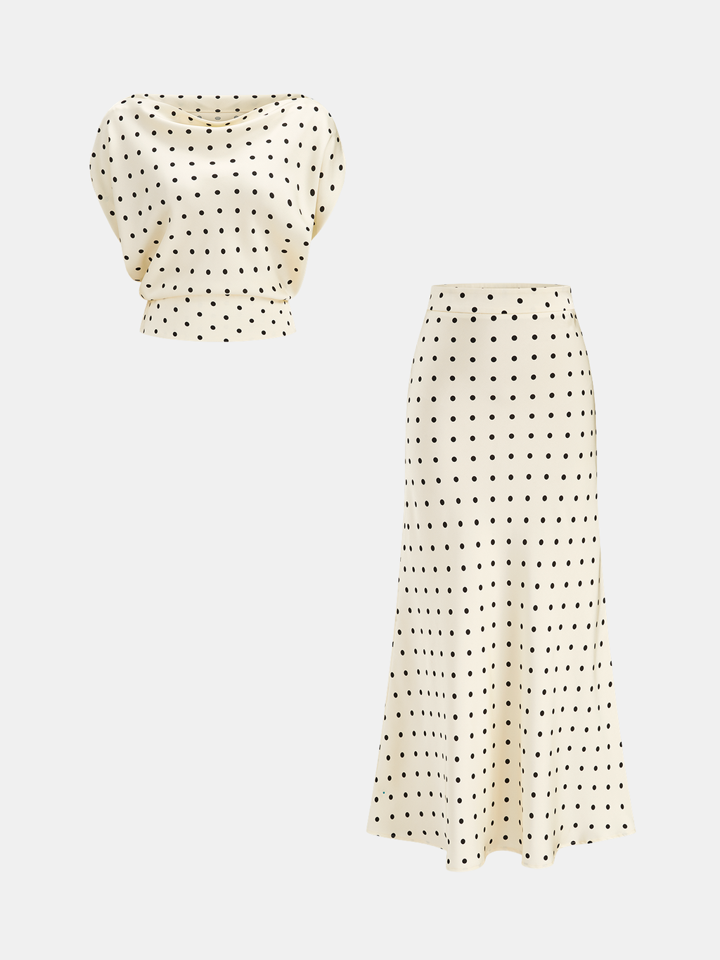 Polka Dot Cowl Neck Top & Maxi Skirt Set