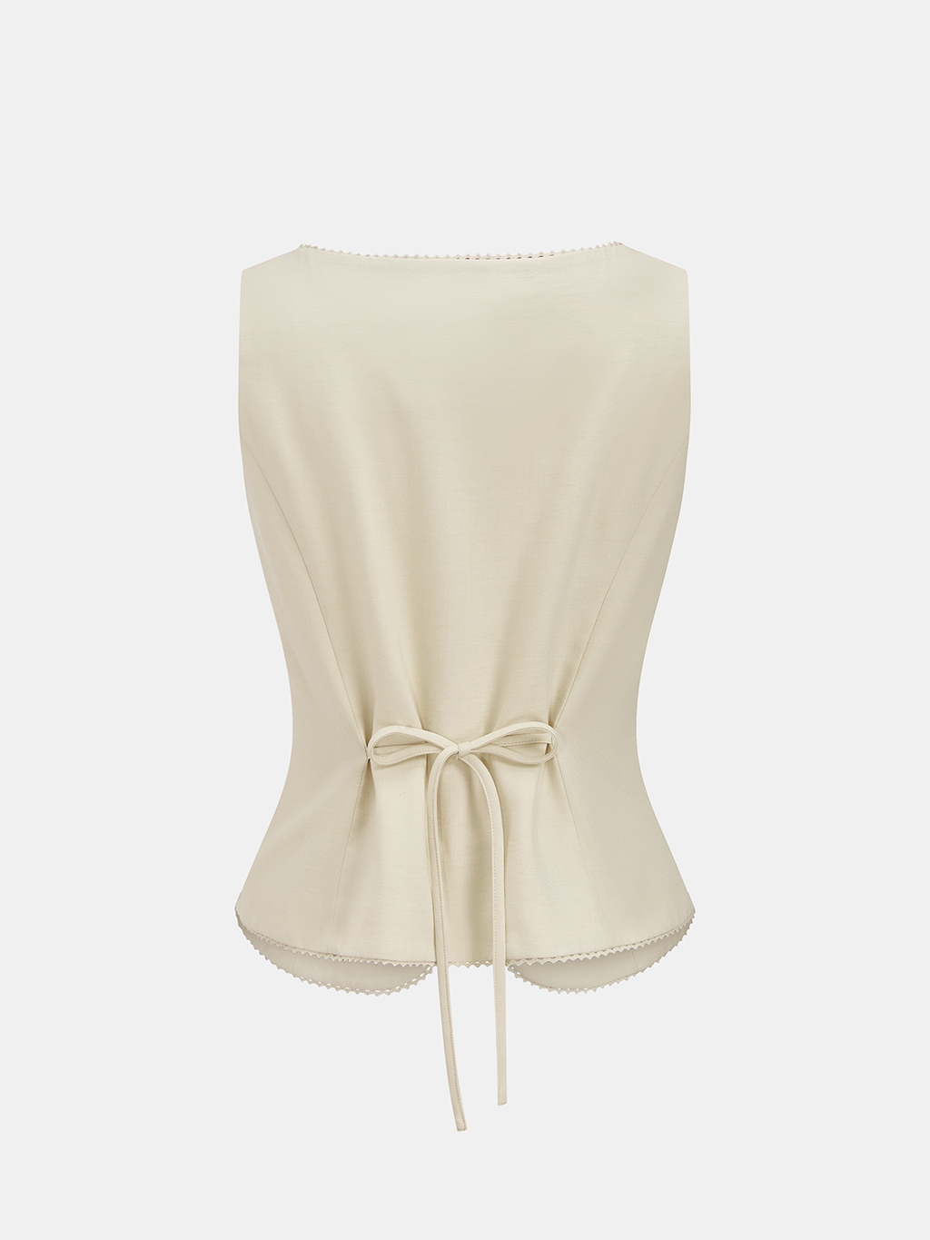 Linen Blend Square Neck Scallop Trim Vest