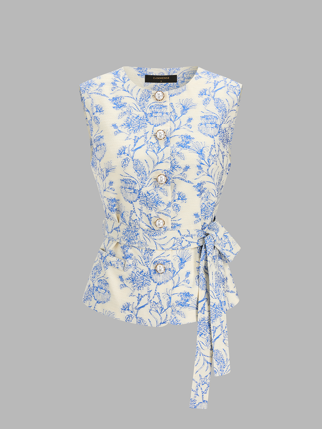 Floral Print Belted Vest & Pleated Mini Skirt Set