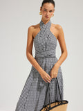 Gingham Halter Cotton Maxi Dress