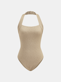 Crinkle Texture Halter Neck Sleeveless Bodysuit