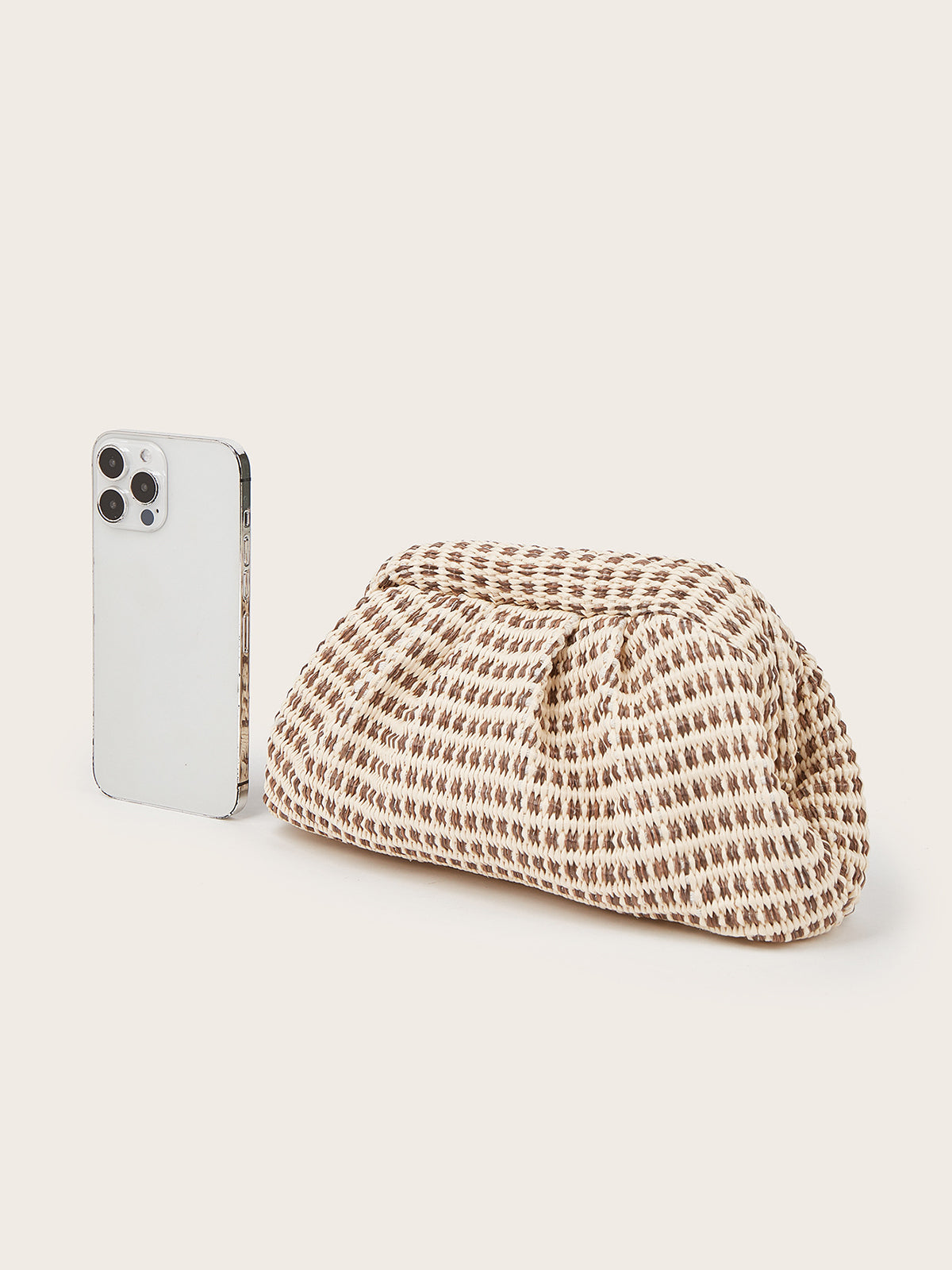Houndstooth Woven Ruched Clutch Bag