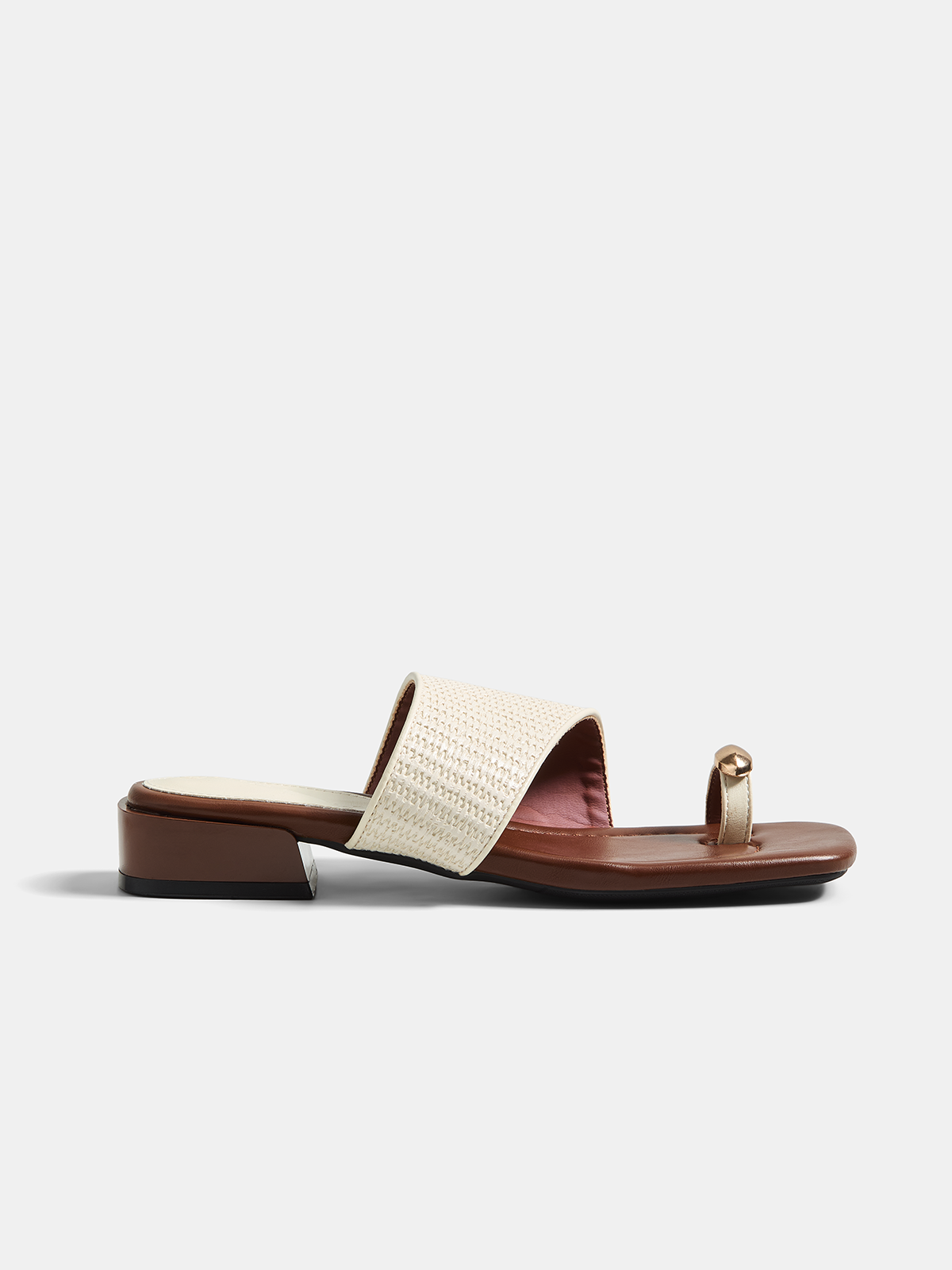 Genuine Leather Square Toe Slide Sandals