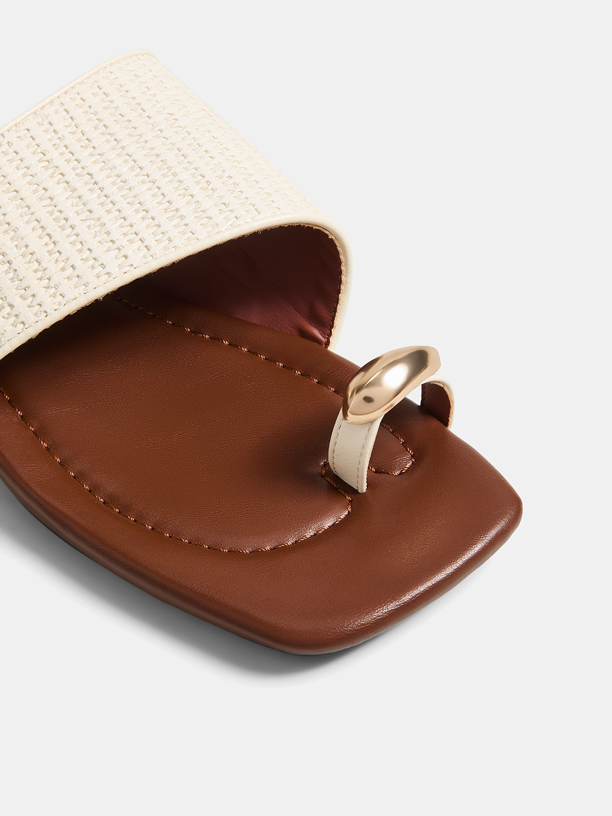Genuine Leather Square Toe Slide Sandals