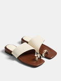 Genuine Leather Square Toe Slide Sandals