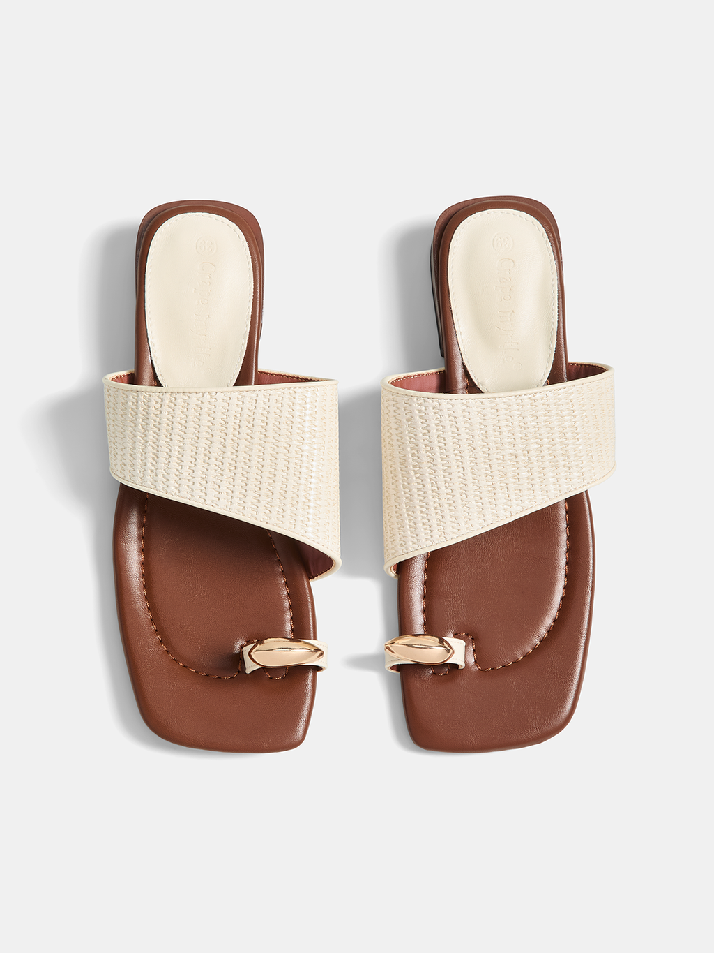 Genuine Leather Square Toe Slide Sandals