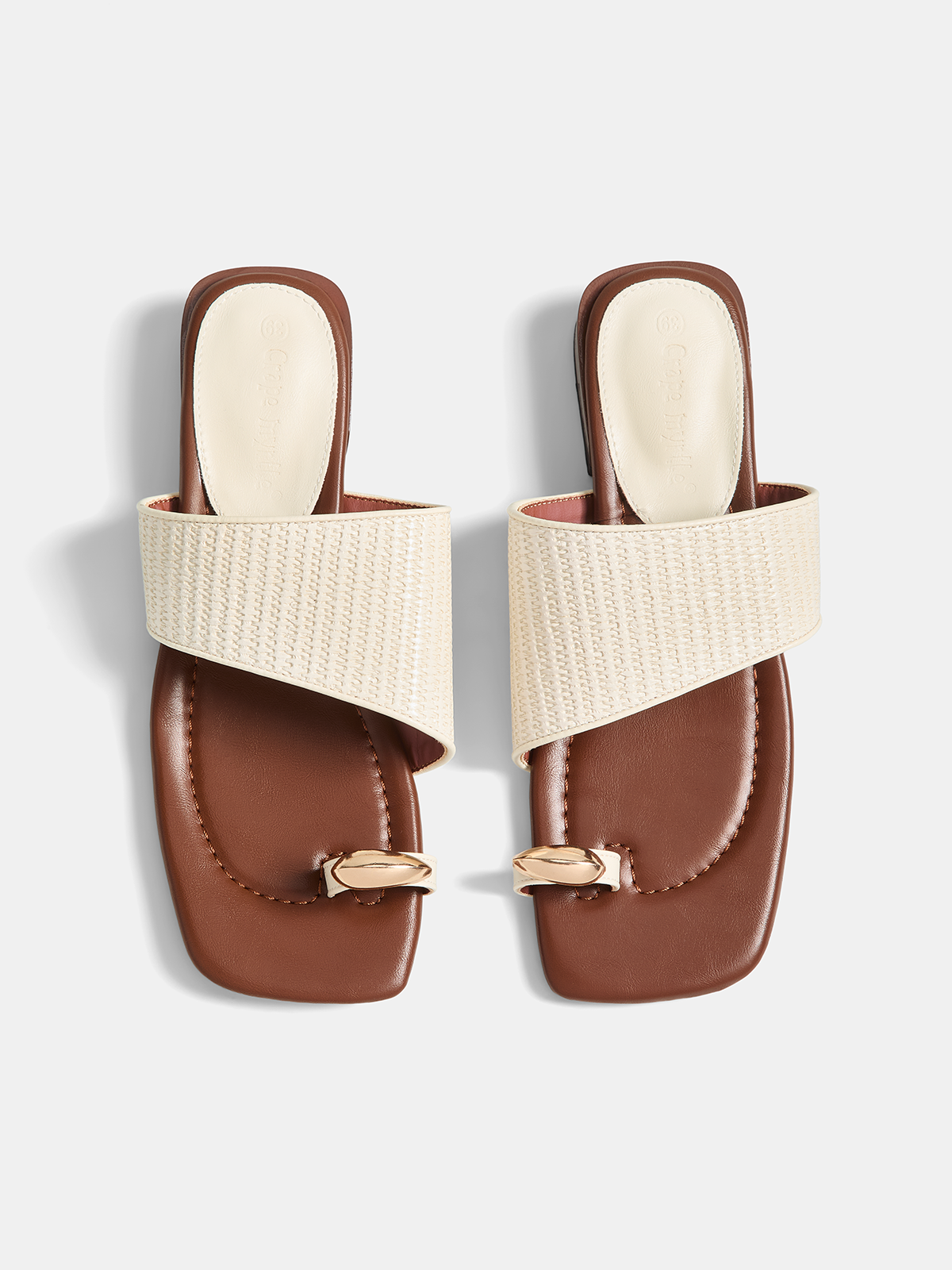 Genuine Leather Square Toe Slide Sandals