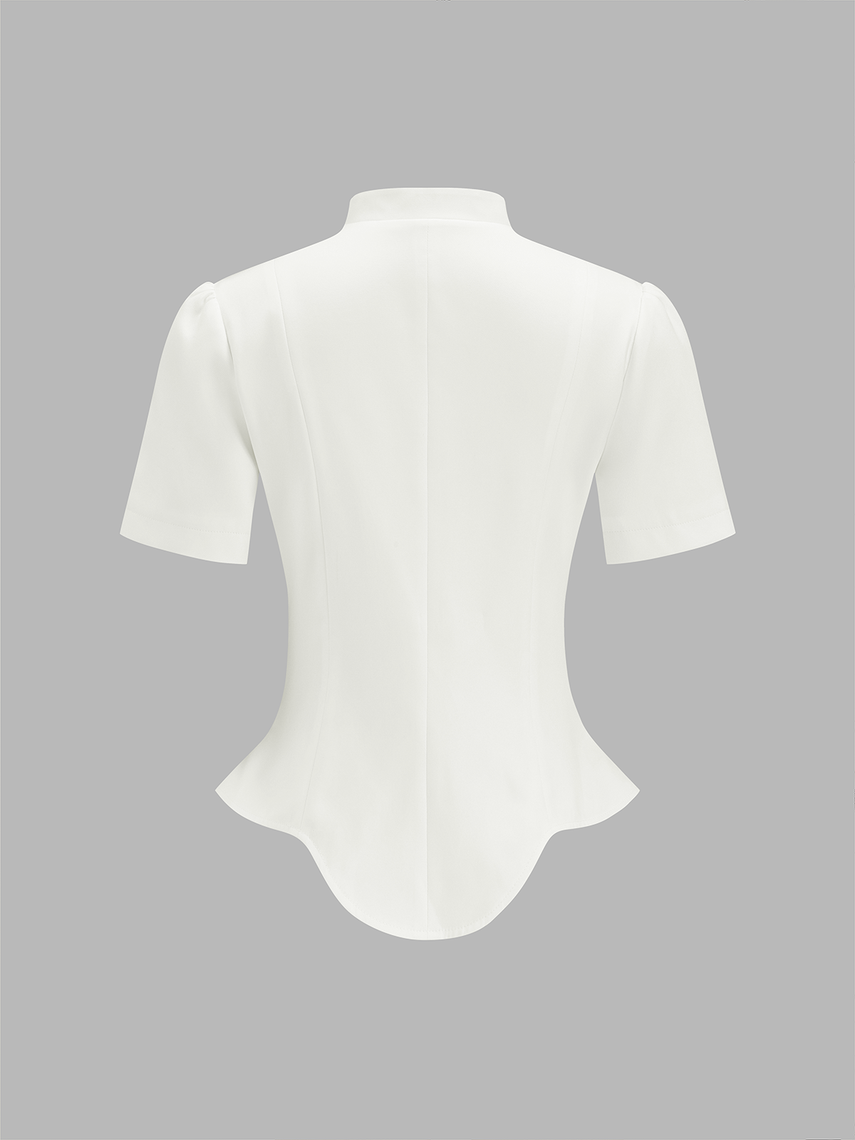 Stand Collar Button Front Asymmetrical Hem Blouse