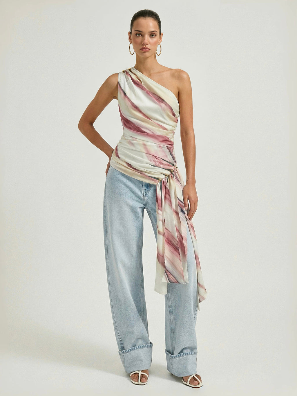 Tie Dye One Shoulder Cutout Top